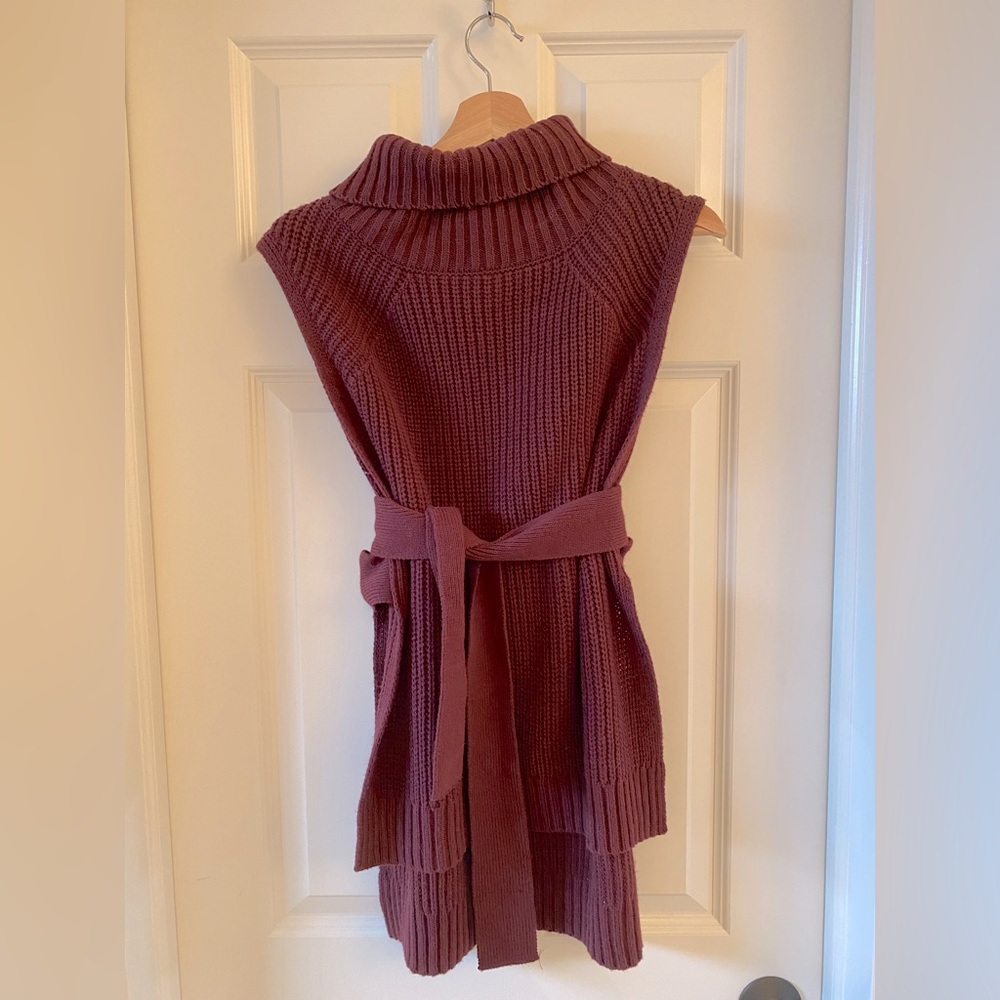J.O.A. Designer cable knit, maroon, sleeveless sweater.